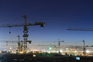 project, mechanical thickness, city starlight, twilight, night, crane, construction, crane, construction, construction, construction, construction, construction